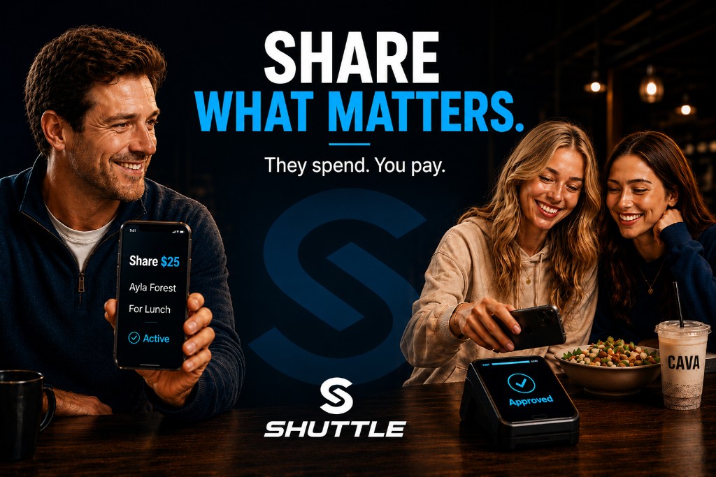 Share for lunch — a limit you set, they tap, you pay only what they spend.